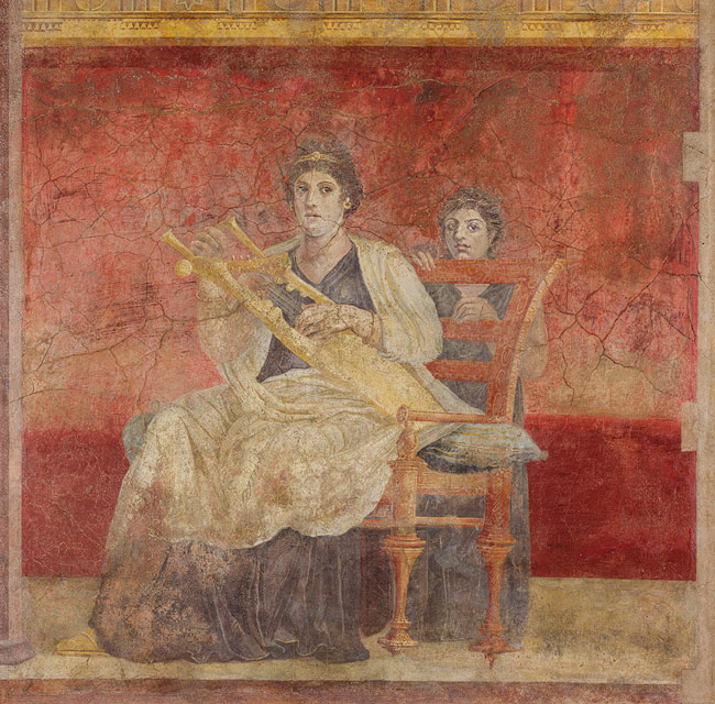 Woman playing a Kithara ca 40-30 BCE from Room H of Villa of P Fannius Synistor at Boscoreal Italy